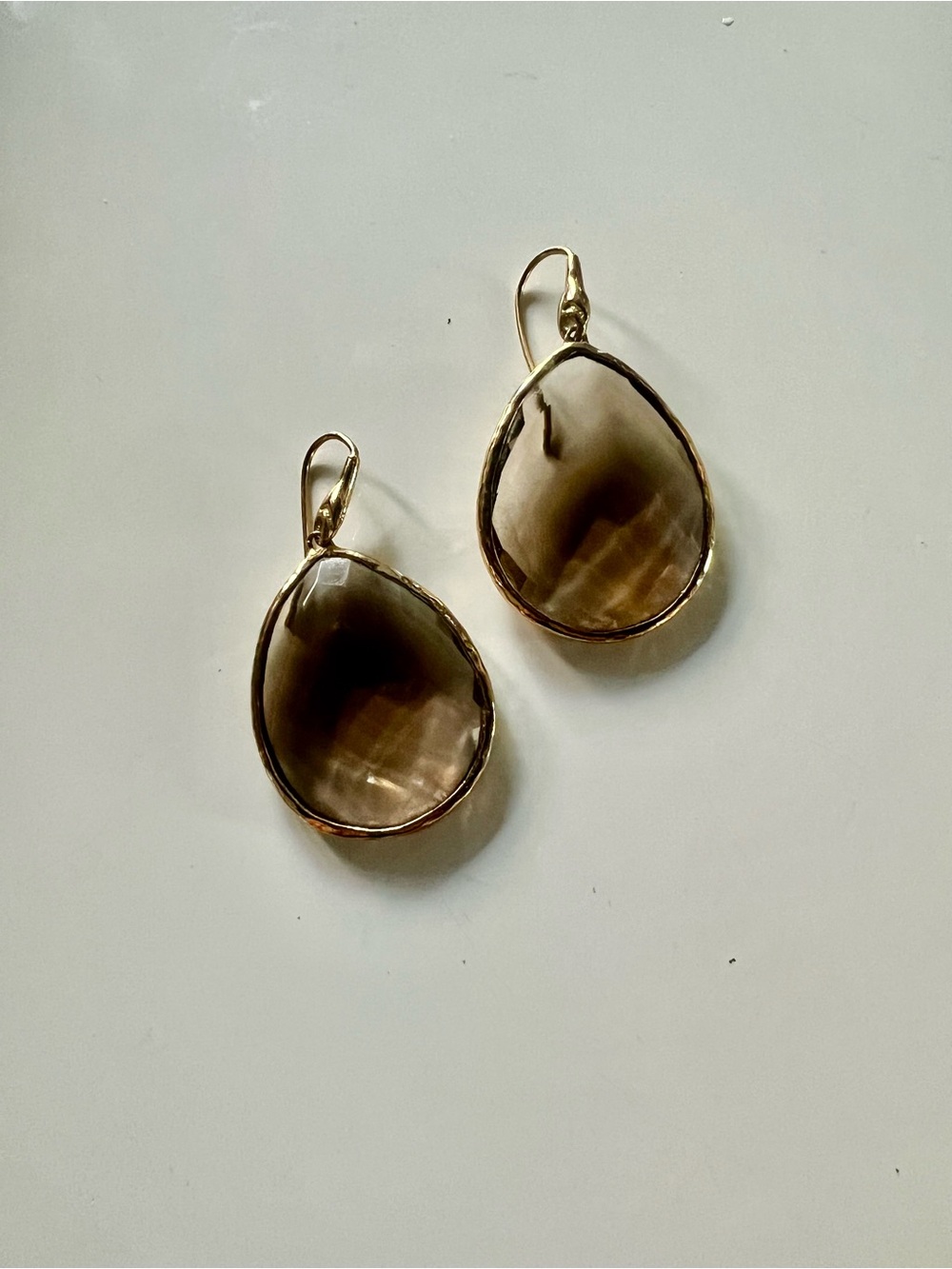 Stella & Dot Gold-Trim Smoky Quartz Teardrop Earrings